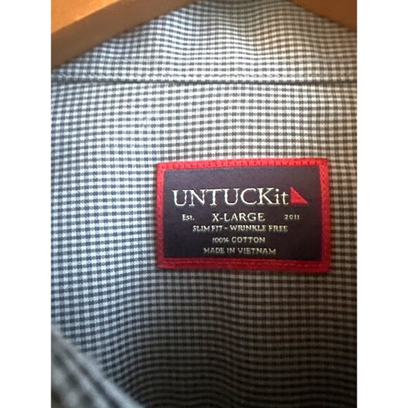 Untuckit Blue Micro Gingham Button Down Dress Shirt Slim Fit Wrinkle Free Cotton - Picture 6 of 6